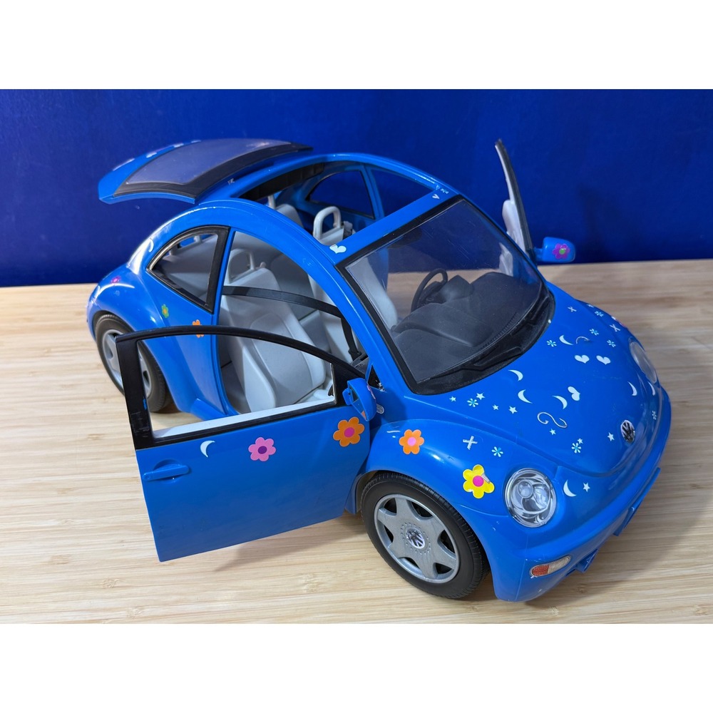 Mattel Barbie Volkswagen New Beetle Blue Flower Moon Decals 2000 Toy Car
